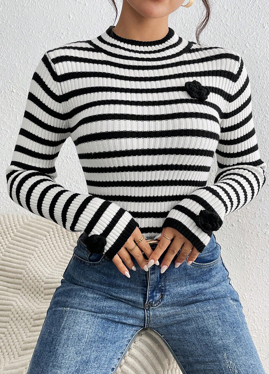 Черно-белый демисезонный джемпер джемпер SHEIN