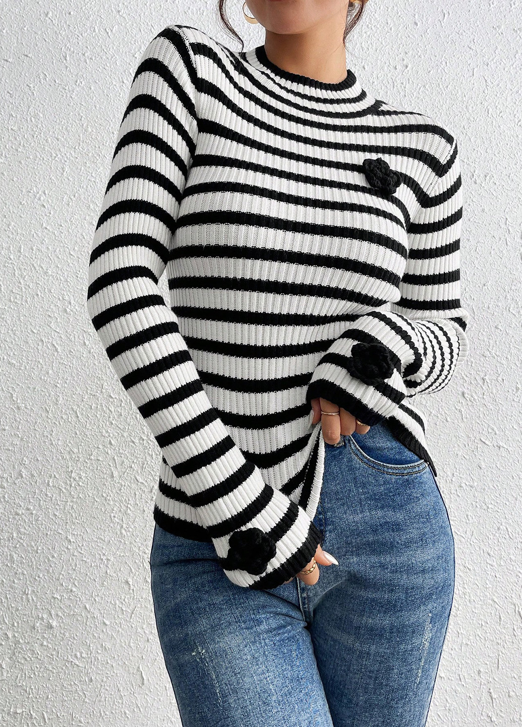 Черно-белый демисезонный джемпер джемпер SHEIN