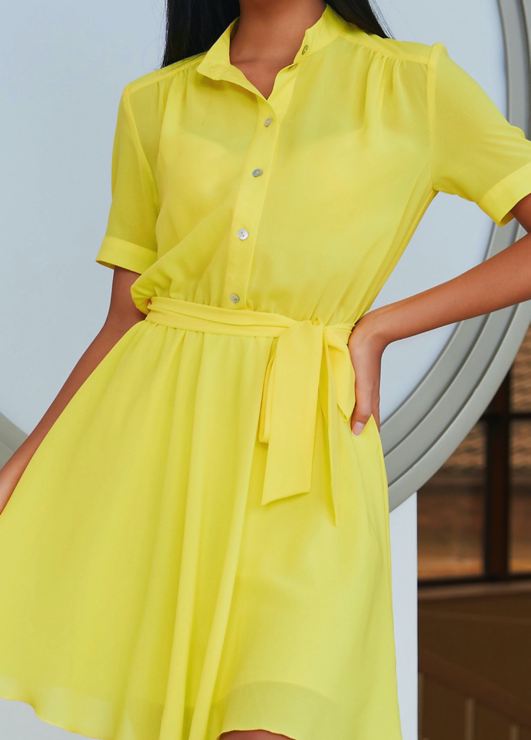 Желтое кэжуал легкое мини-платье желтого цвета SL.IRA