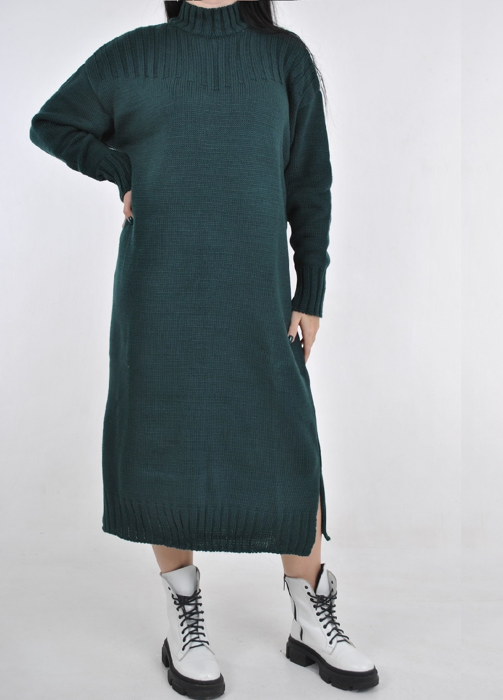 Темно-зеленое кэжуал вязаное макси платье Fashion Club однотонное