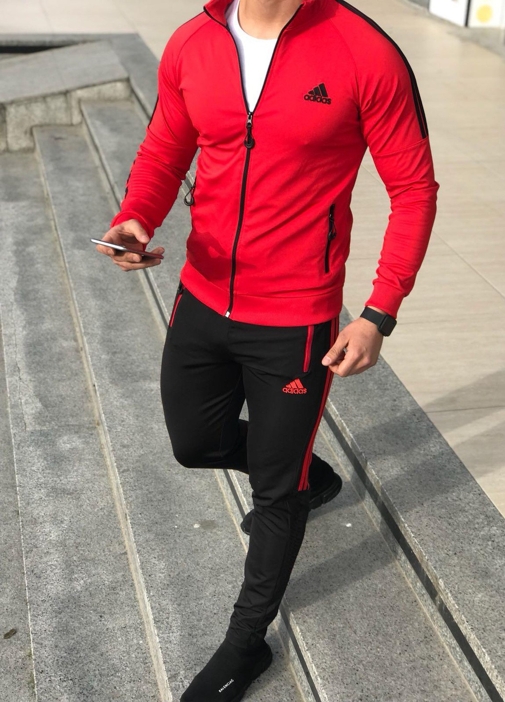 Красный демисезонный классический спортивный костюм adidas копия No Brand
