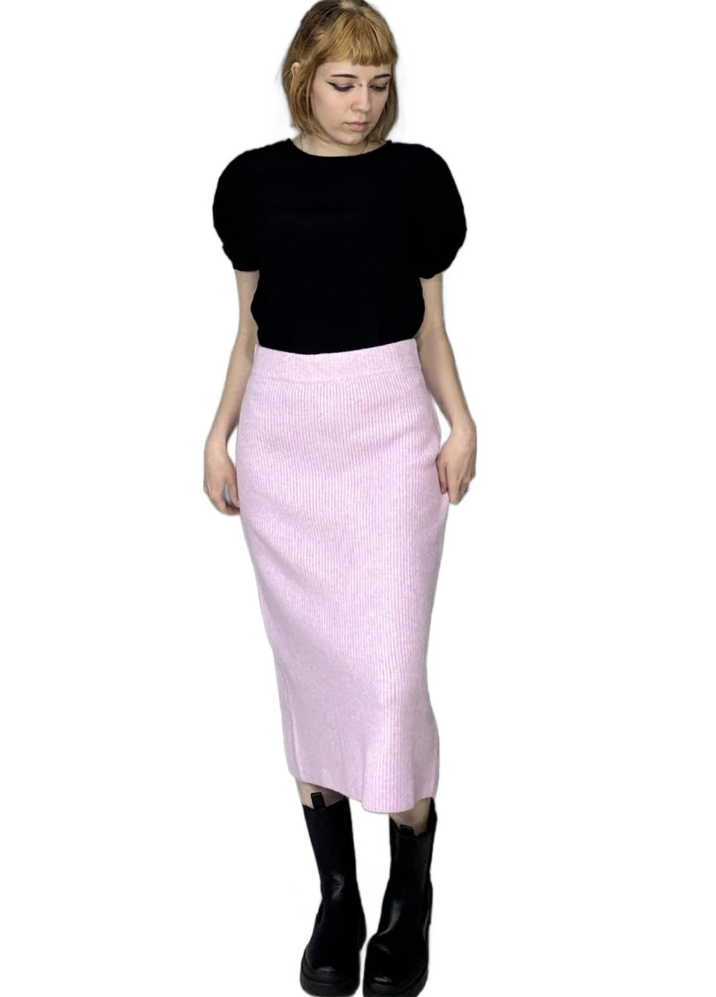 Светло-розовая праздничный, кэжуал однотонная юбка H&M карандаш