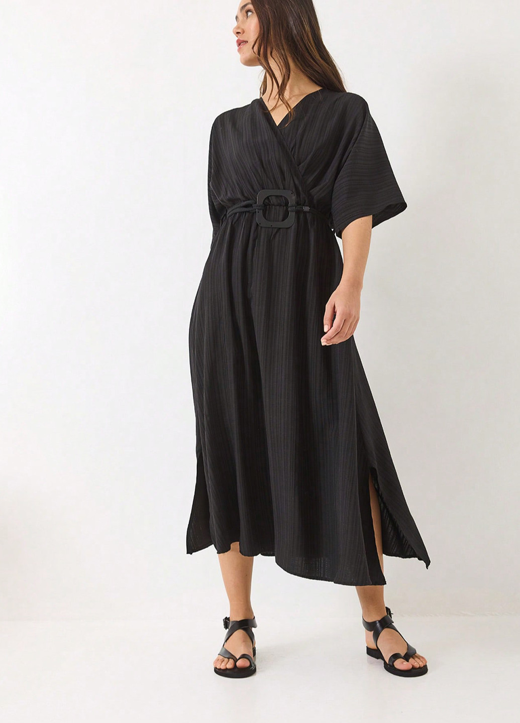 Чорна святковий, кежуал сукня на запах, а-силует SHEIN однотонна