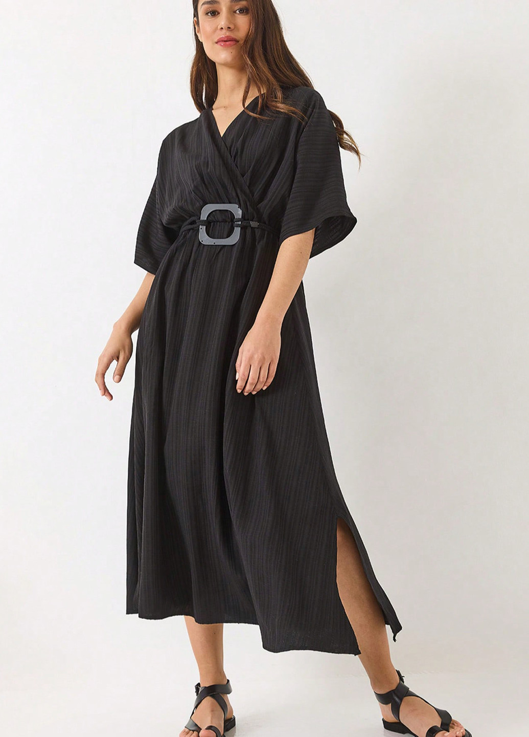 Чорна святковий, кежуал сукня на запах, а-силует SHEIN однотонна