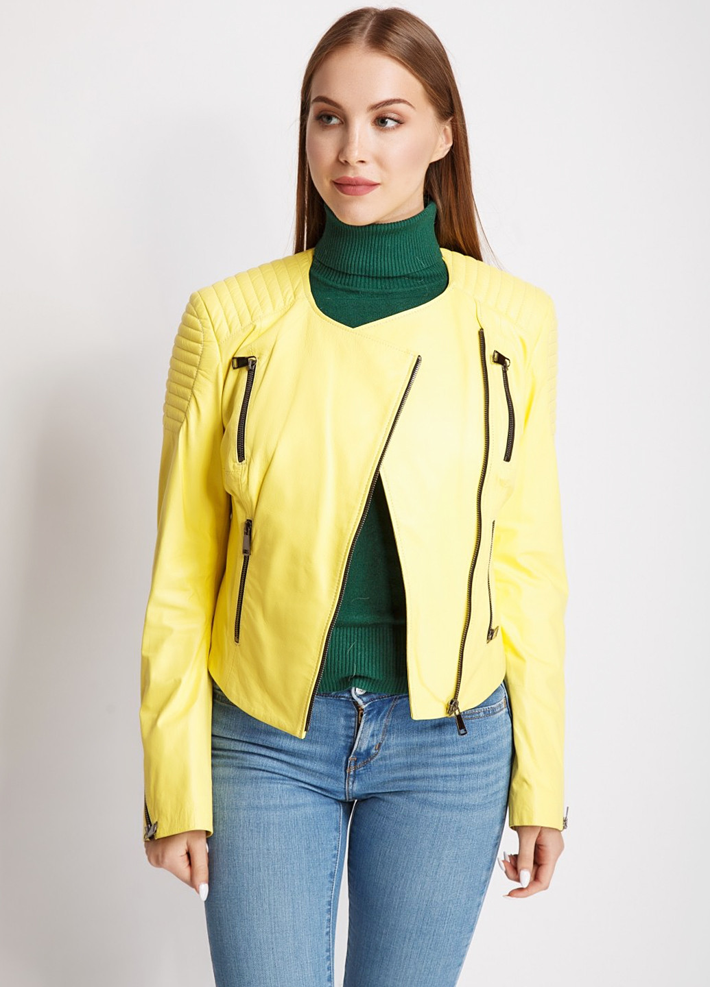 Желтая демисезонная куртка кожаная Bianca