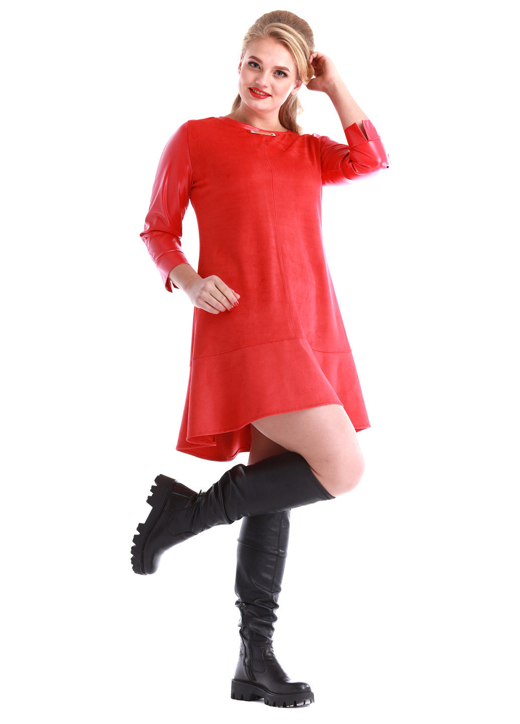 Красное кэжуал платье а-силуэт Alpama однотонное