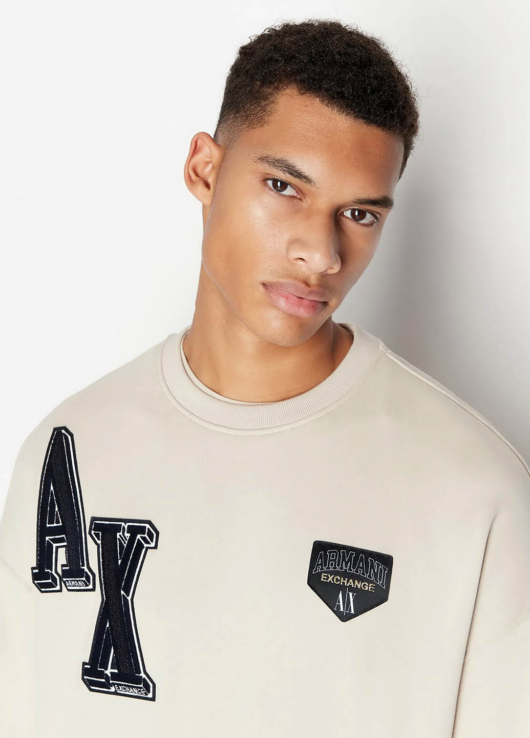 Світло-сірий світшот Armani Exchange однотонний вишивка, нашивки (365688612)