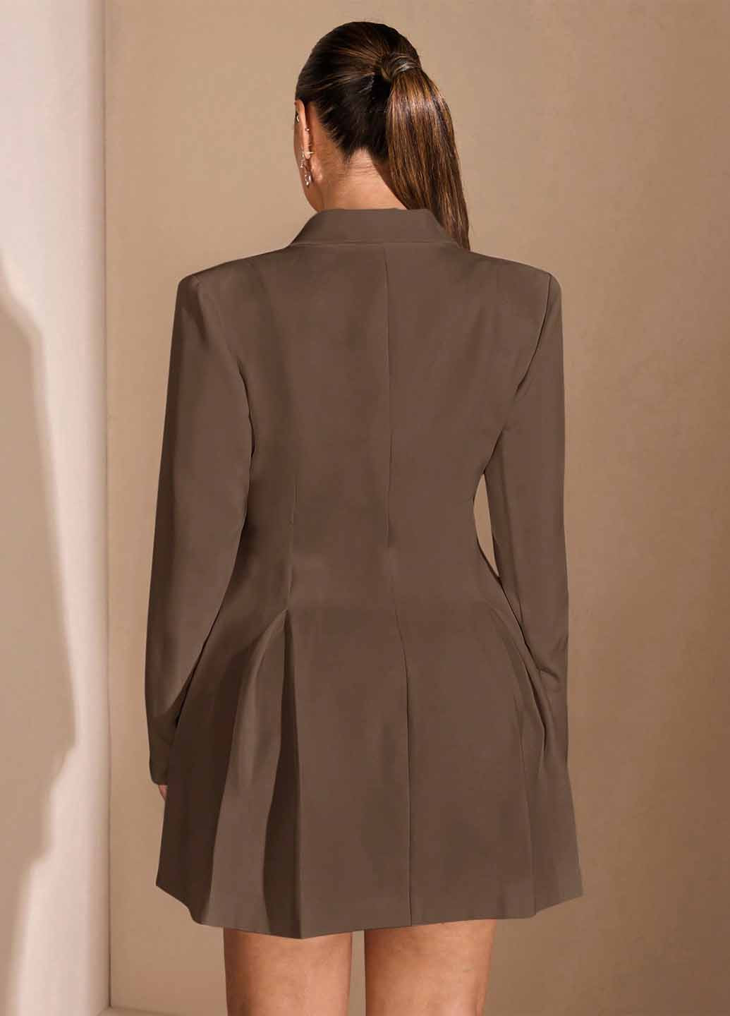 Коричнева святковий, ділова, кежуал сукня кльош, сукня-жакет SHEIN однотонна