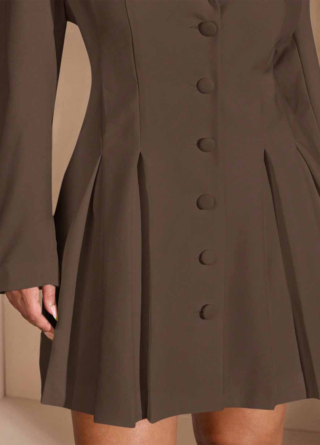 Коричнева святковий, ділова, кежуал сукня кльош, сукня-жакет SHEIN однотонна