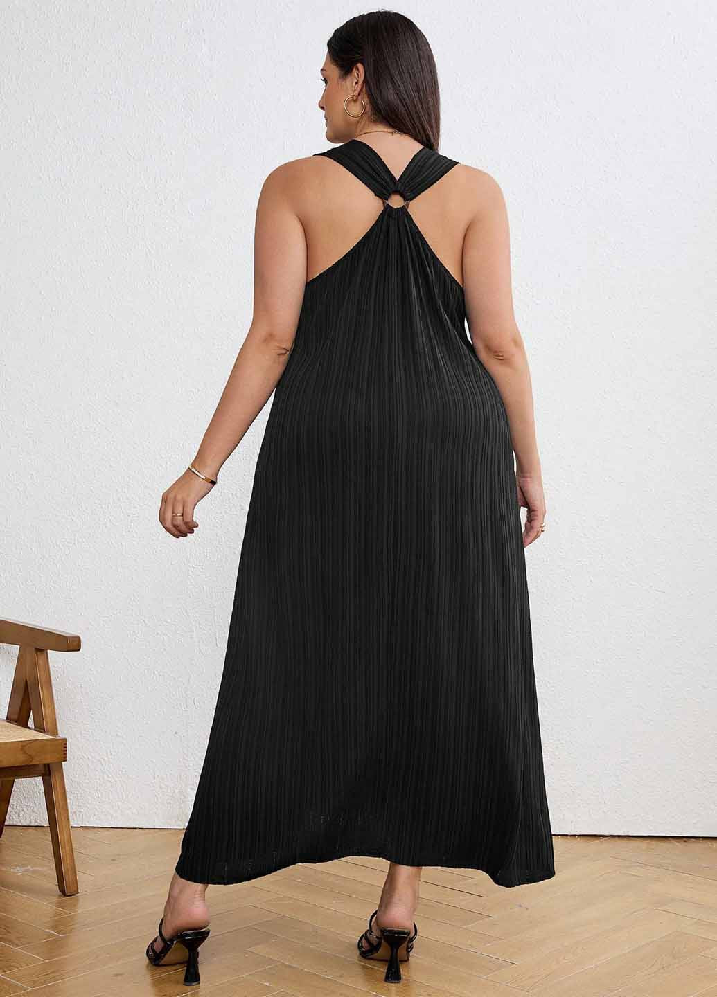 Черное кэжуал платье а-силуэт SHEIN однотонное