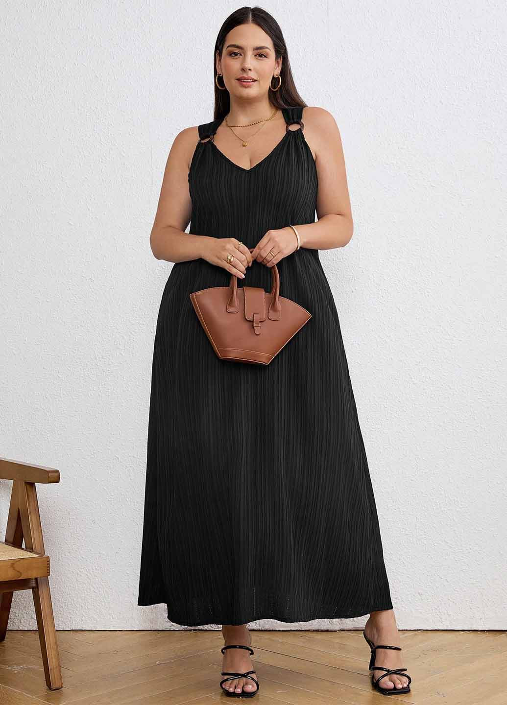 Черное кэжуал платье а-силуэт SHEIN однотонное