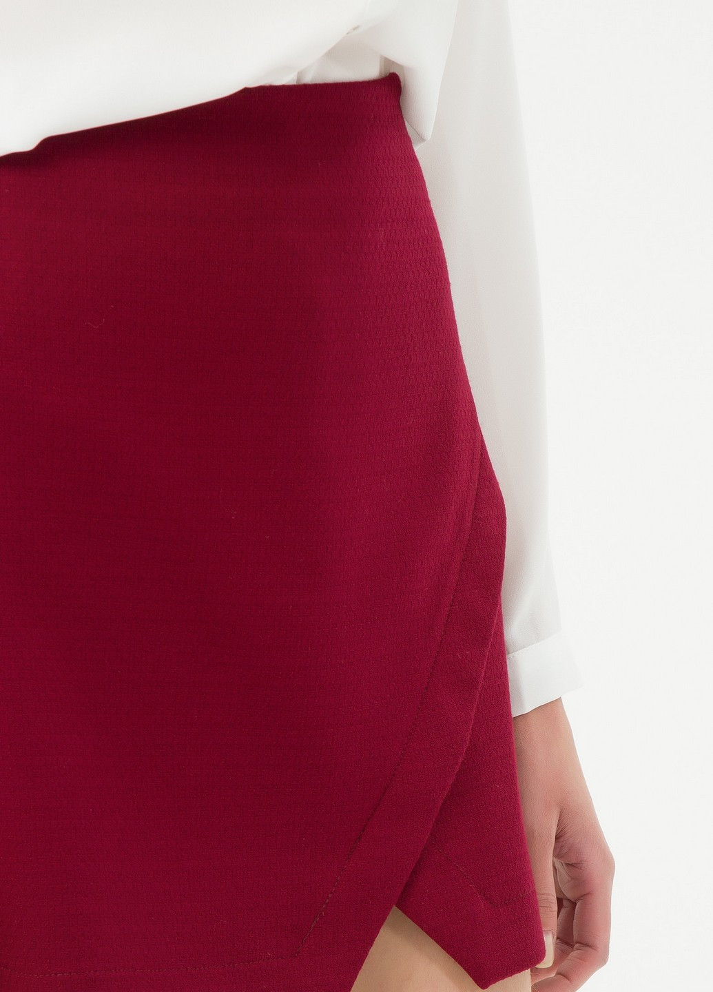 Бордовая кэжуал однотонная юбка KOTON а-силуэта (трапеция), на запах