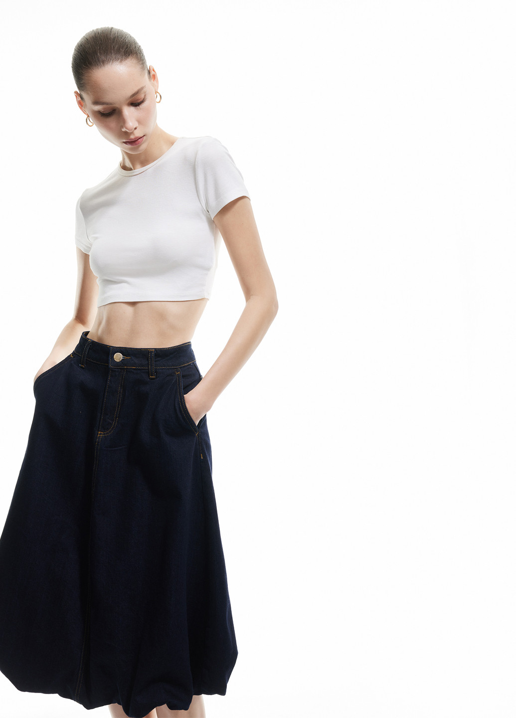 Темно-синяя джинсовая однотонная юбка KOTON баллон