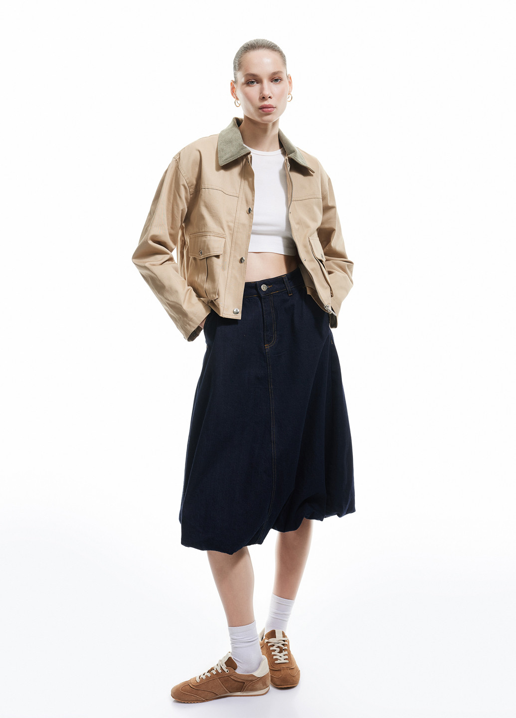 Темно-синяя джинсовая однотонная юбка KOTON баллон