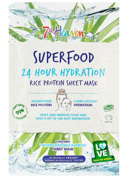 Тканинна маска для обличчя з рисовим протеїном Superfood 24H Hydration Rice Protein Sheet Mask 7th Heaven (250116855)
