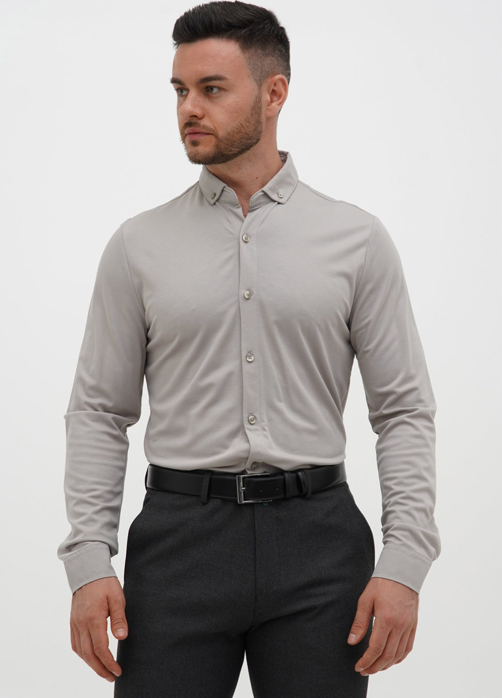 Светло-серая классическая рубашка однотонная Trend Collection