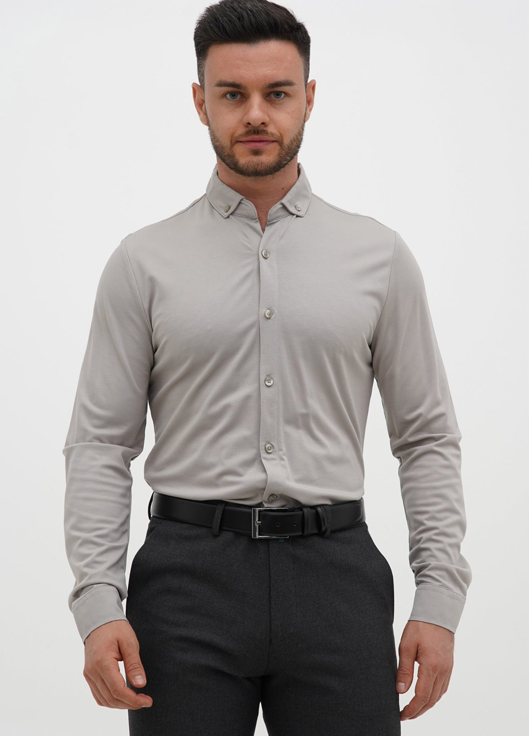 Светло-серая классическая рубашка однотонная Trend Collection