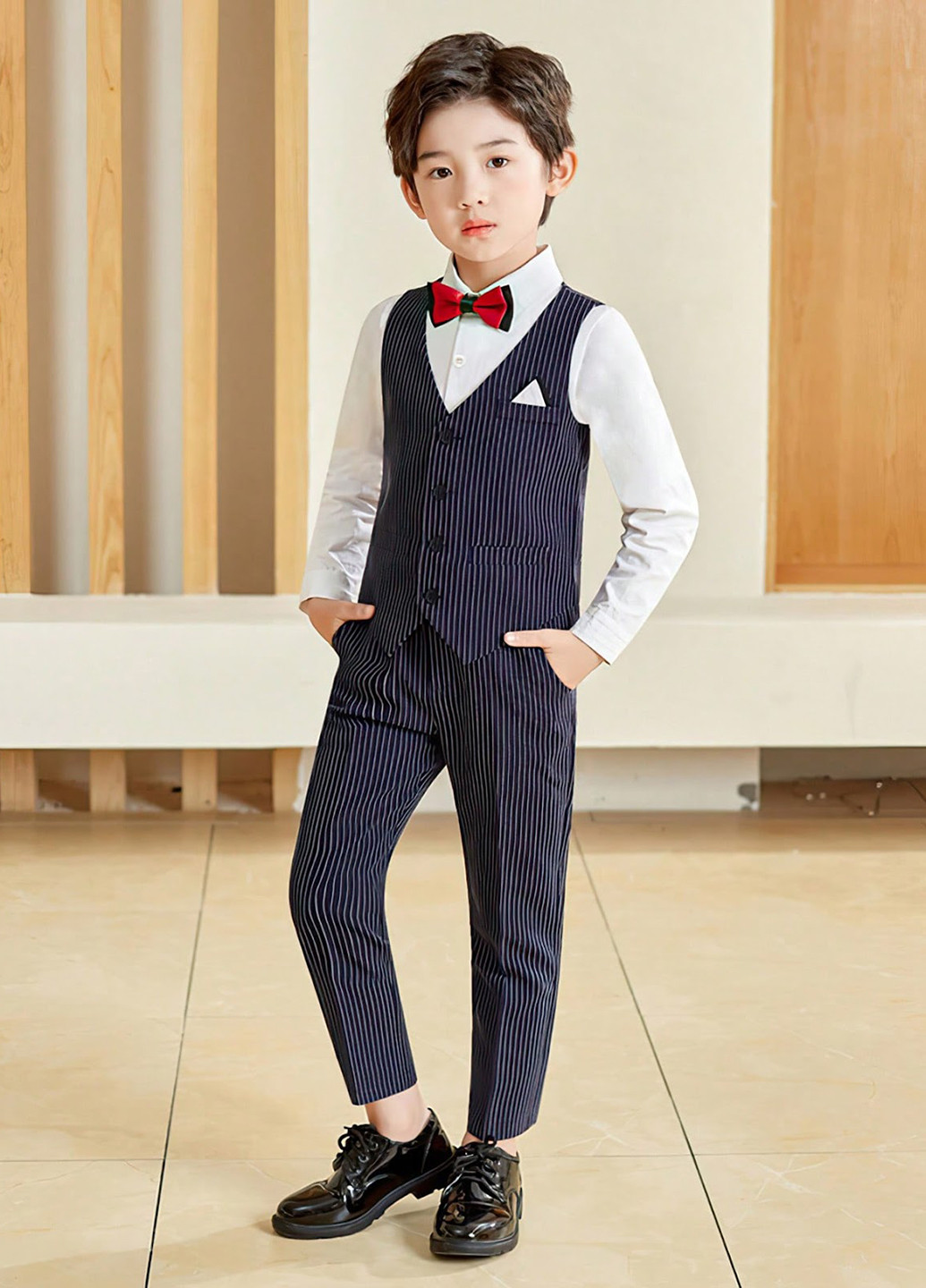 Темно-синій демісезонний комплект (жилет, штани, метелик) SHEIN