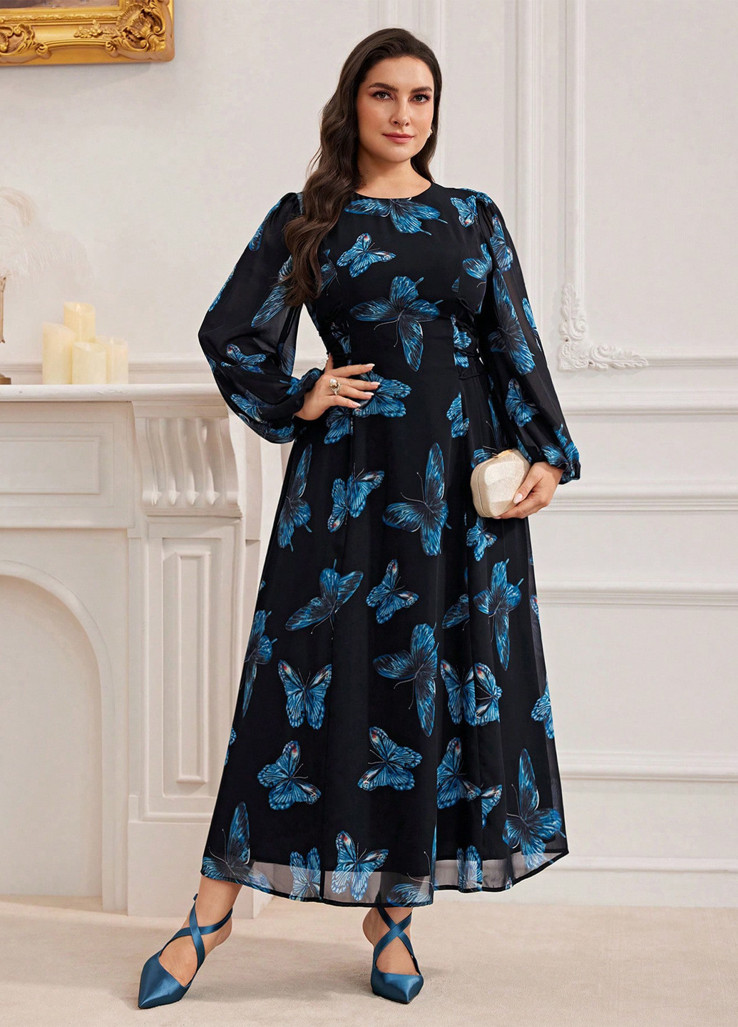 Черное кэжуал платье клеш SHEIN бабочки
