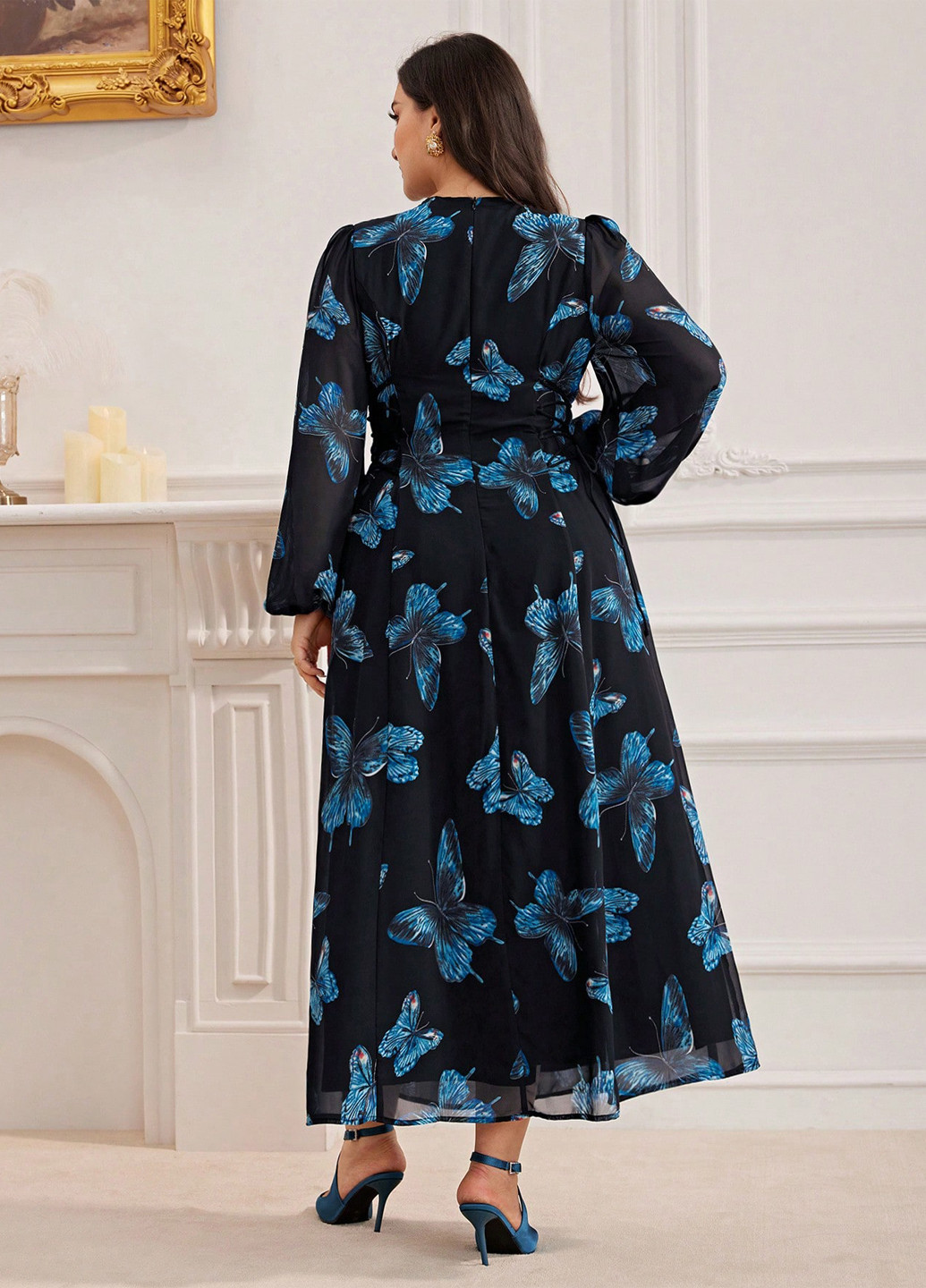 Черное кэжуал платье клеш SHEIN бабочки