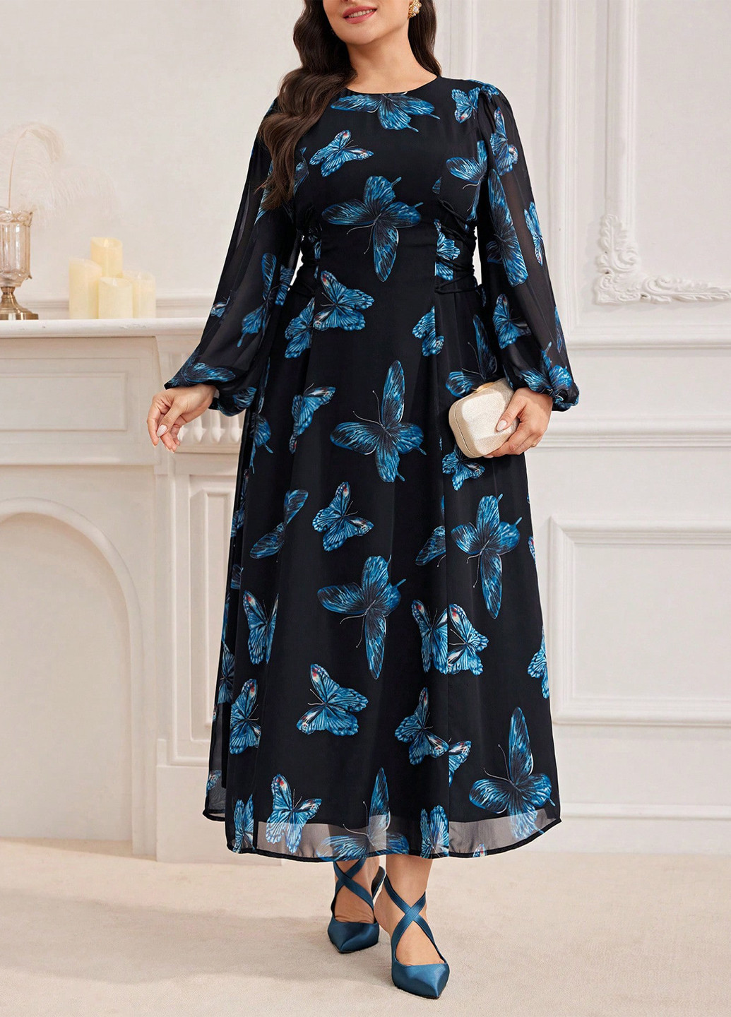 Черное кэжуал платье клеш SHEIN бабочки