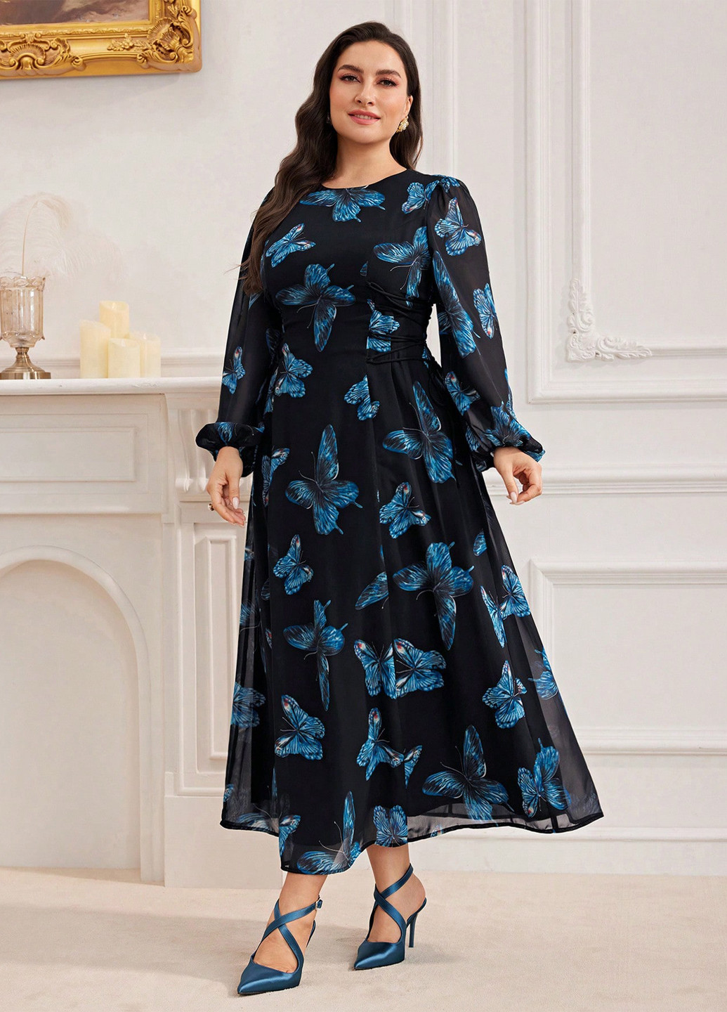 Черное кэжуал платье клеш SHEIN бабочки