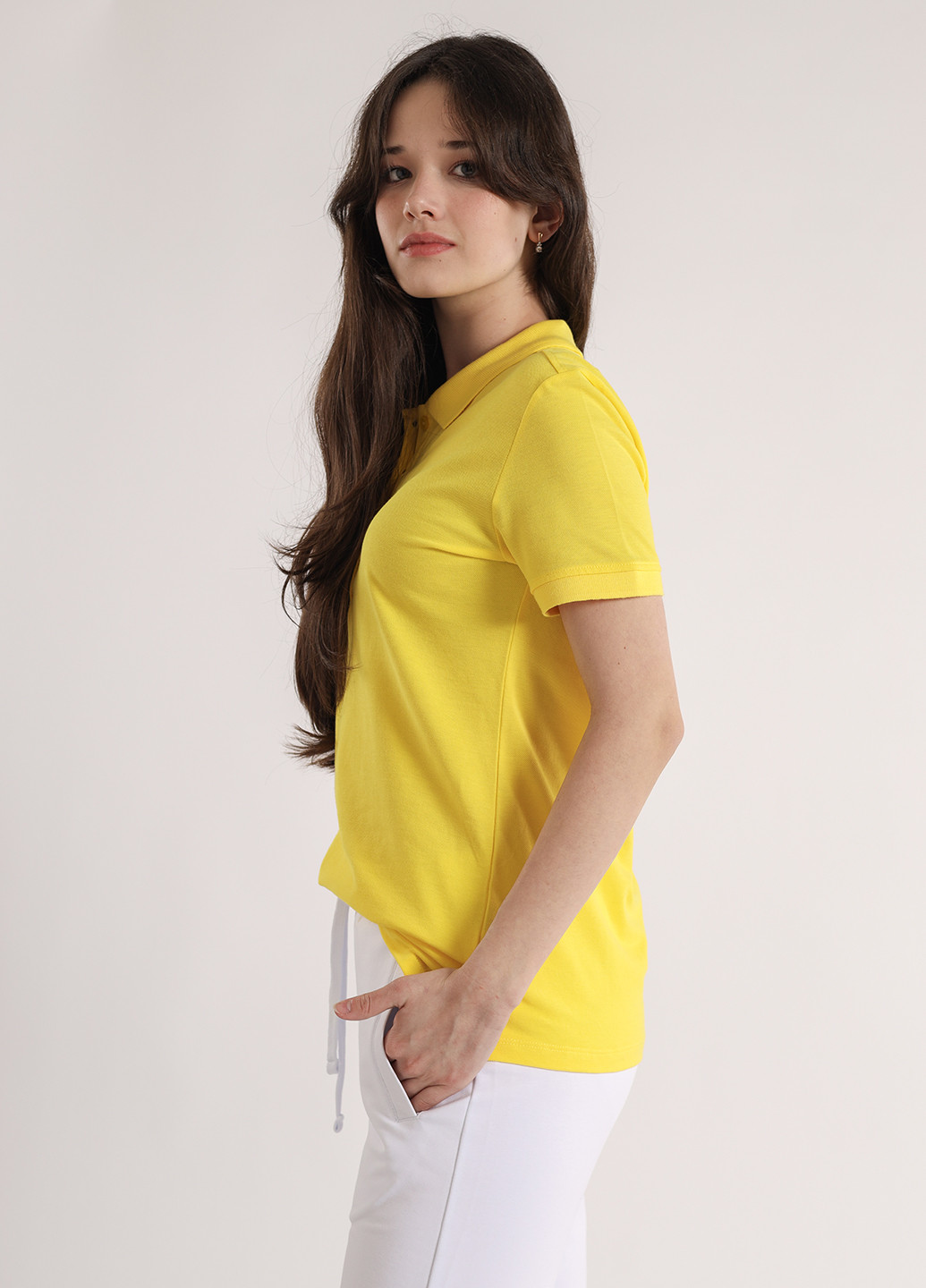 Желтая женская футболка-поло BBL однотонная
