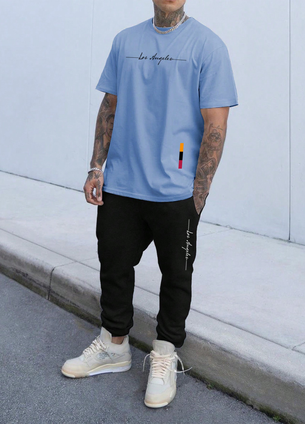 Светло-синий летний комплект (футболка, брюки) SHEIN