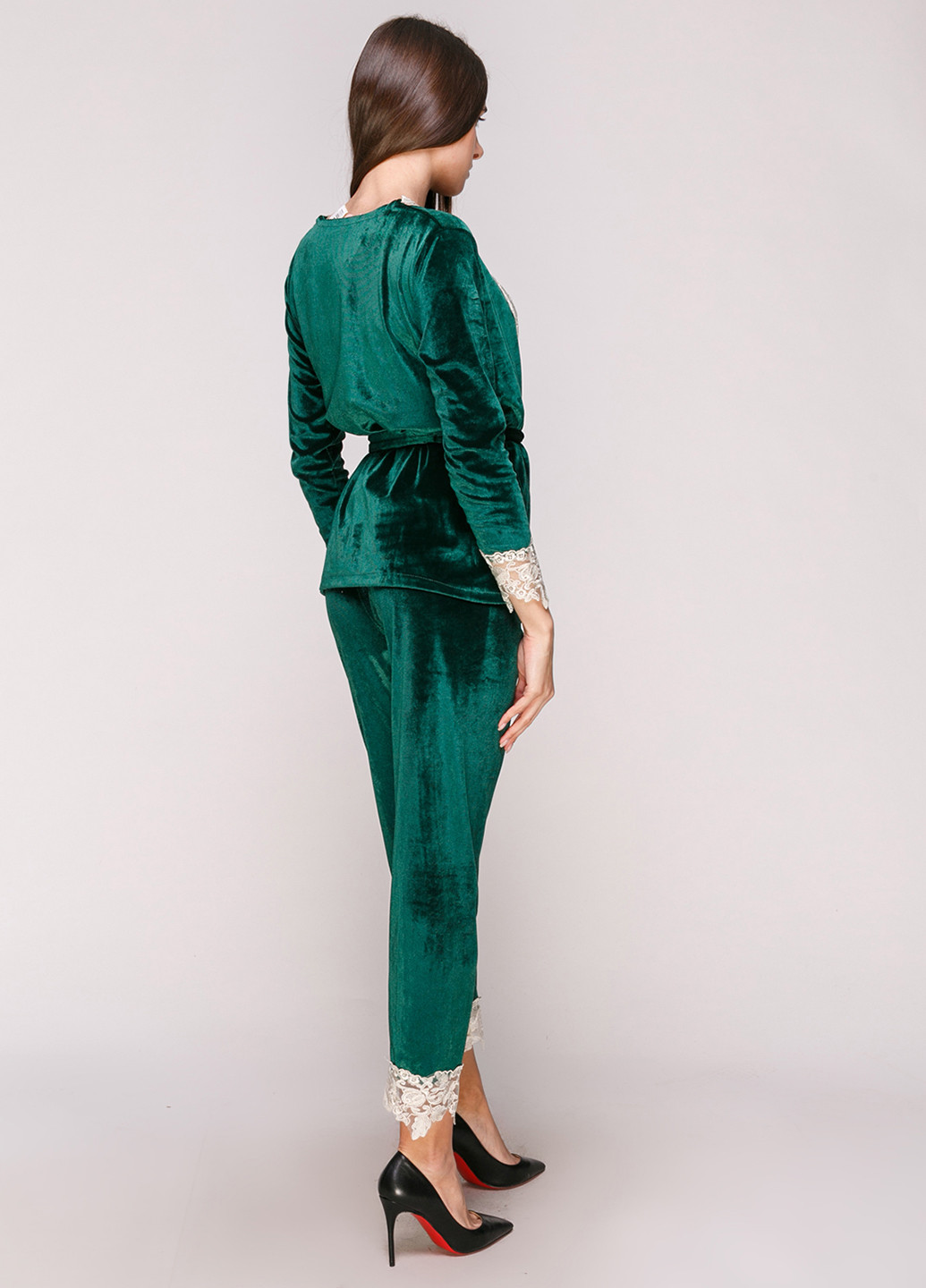 Зеленая всесезон пижама (халат, майка, брюки) рубашка + брюки No Brand