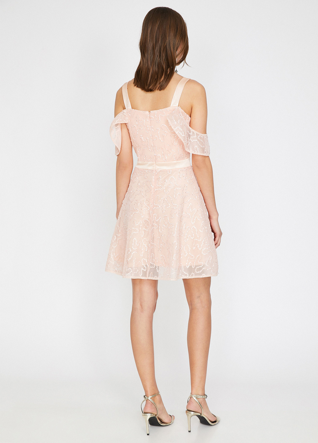 Светло-розовое коктейльное платье клеш KOTON однотонное