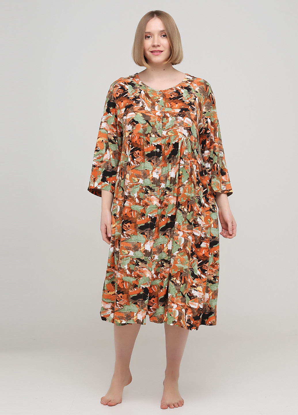 Терракотовое домашнее платье оверсайз Juliet deluxe с абстрактным узором