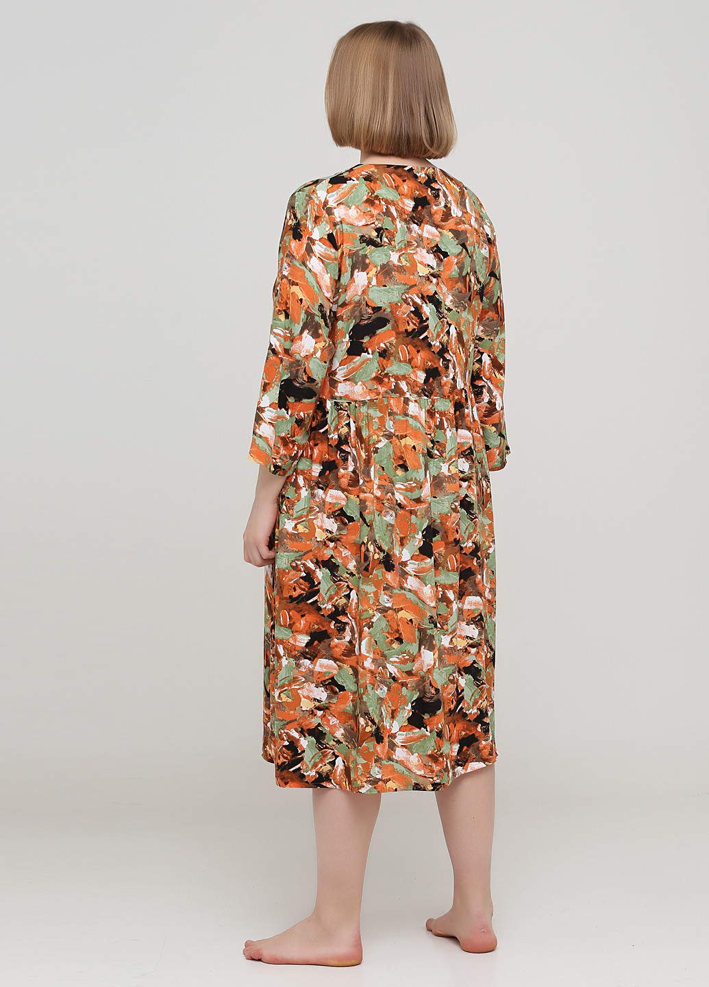 Терракотовое домашнее платье оверсайз Juliet deluxe с абстрактным узором