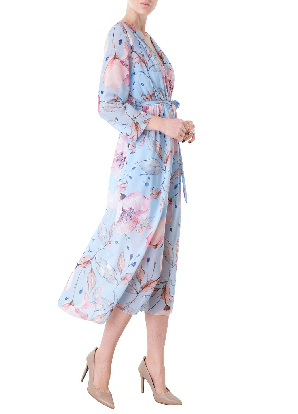 Голубое кэжуал сукня жіноча Joleen с цветочным принтом