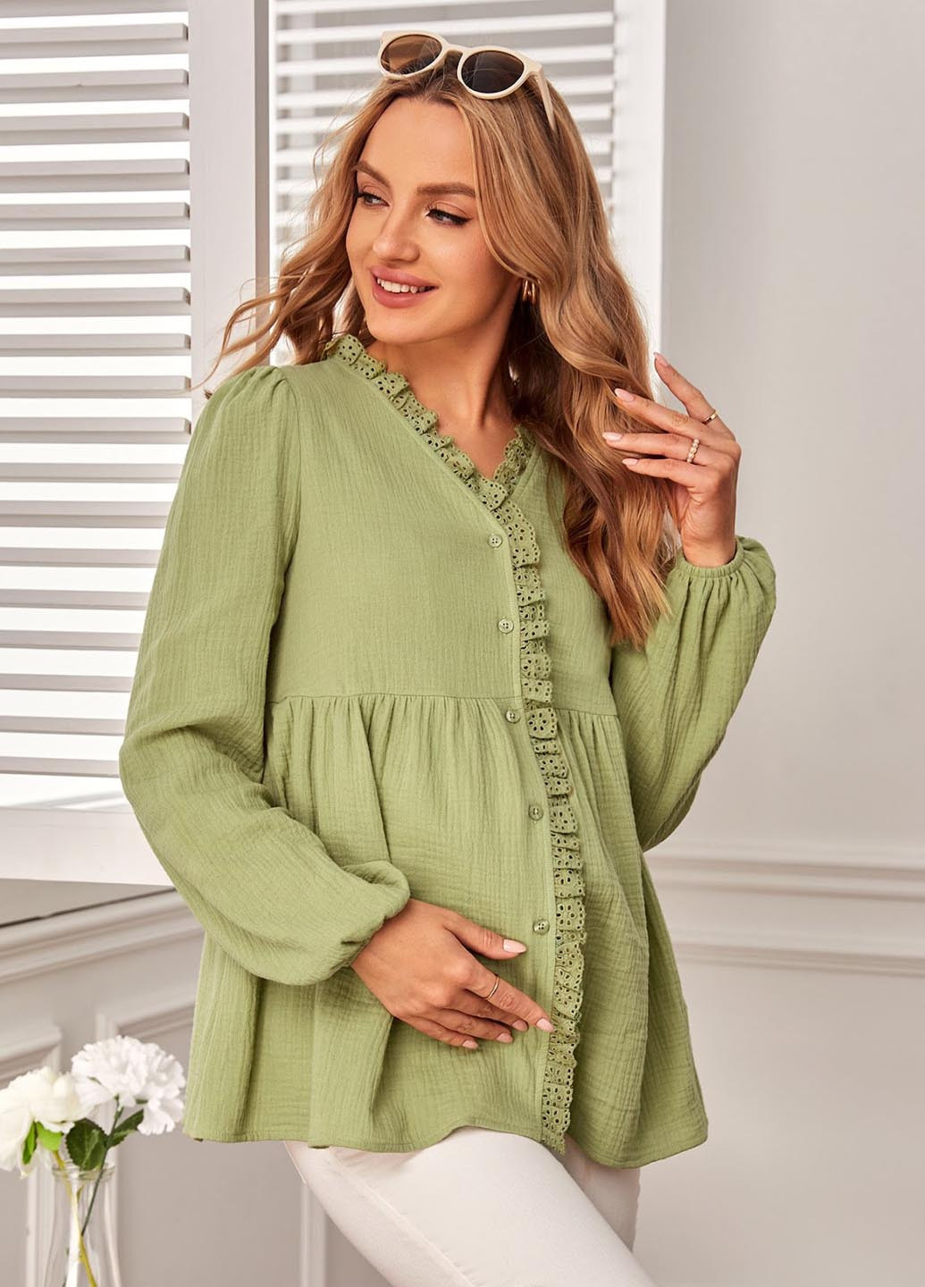 Лайм блуза для вагітних з баскою SHEIN