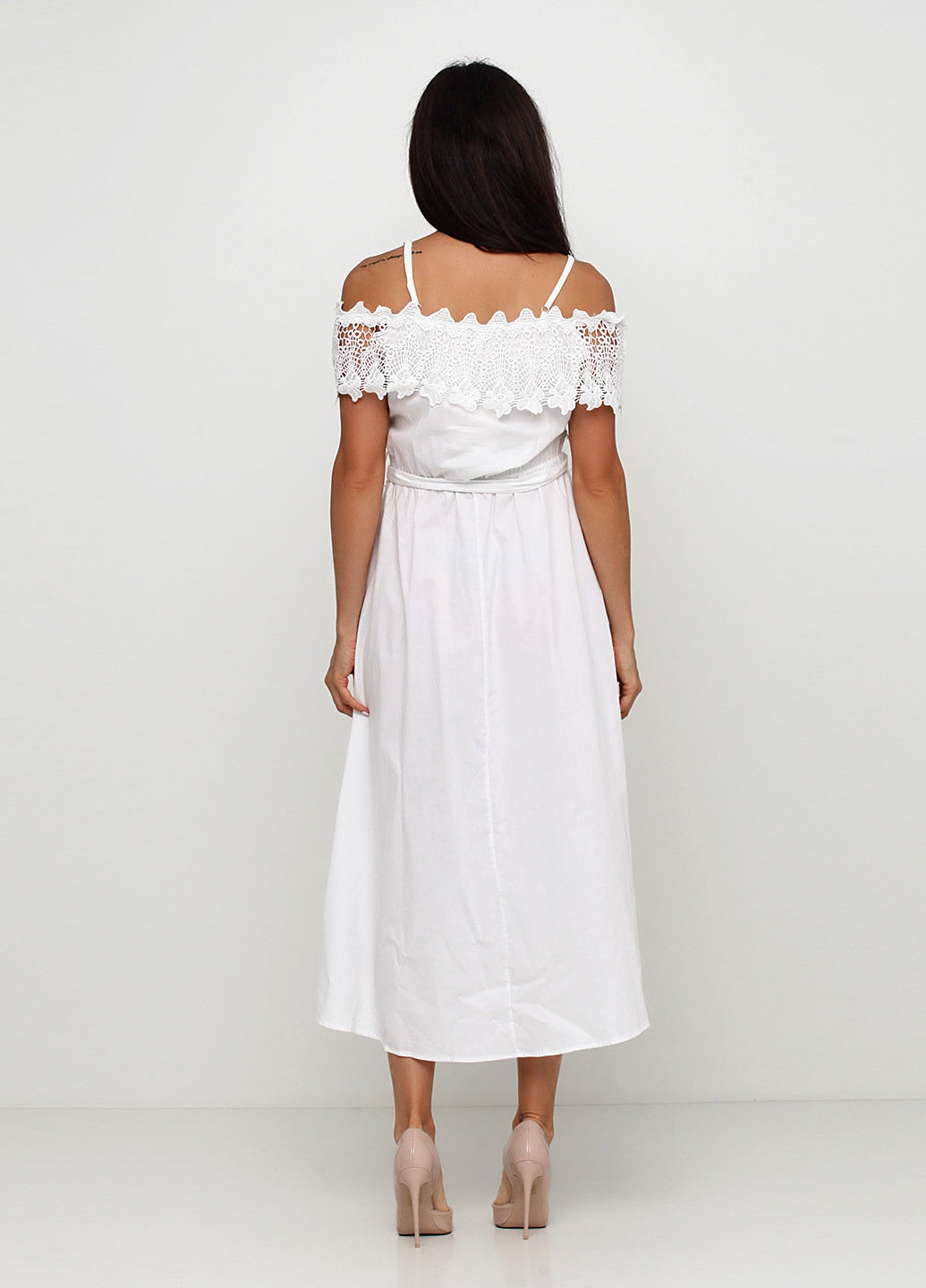 Белое кэжуал платье клеш Lumina однотонное