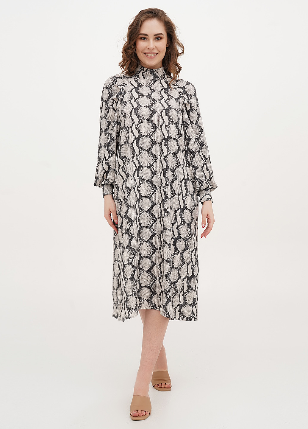 Комбинированное кэжуал платье а-силуэт Monki змеиный