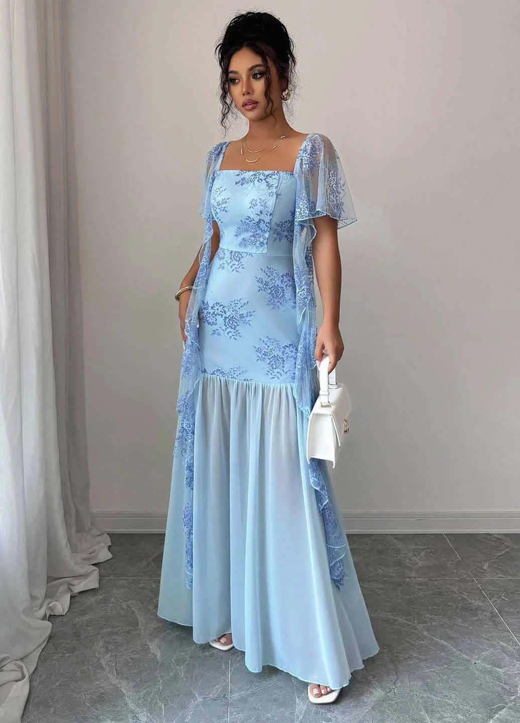 Блакитна святковий, вечірня сукня SHEIN однотонна