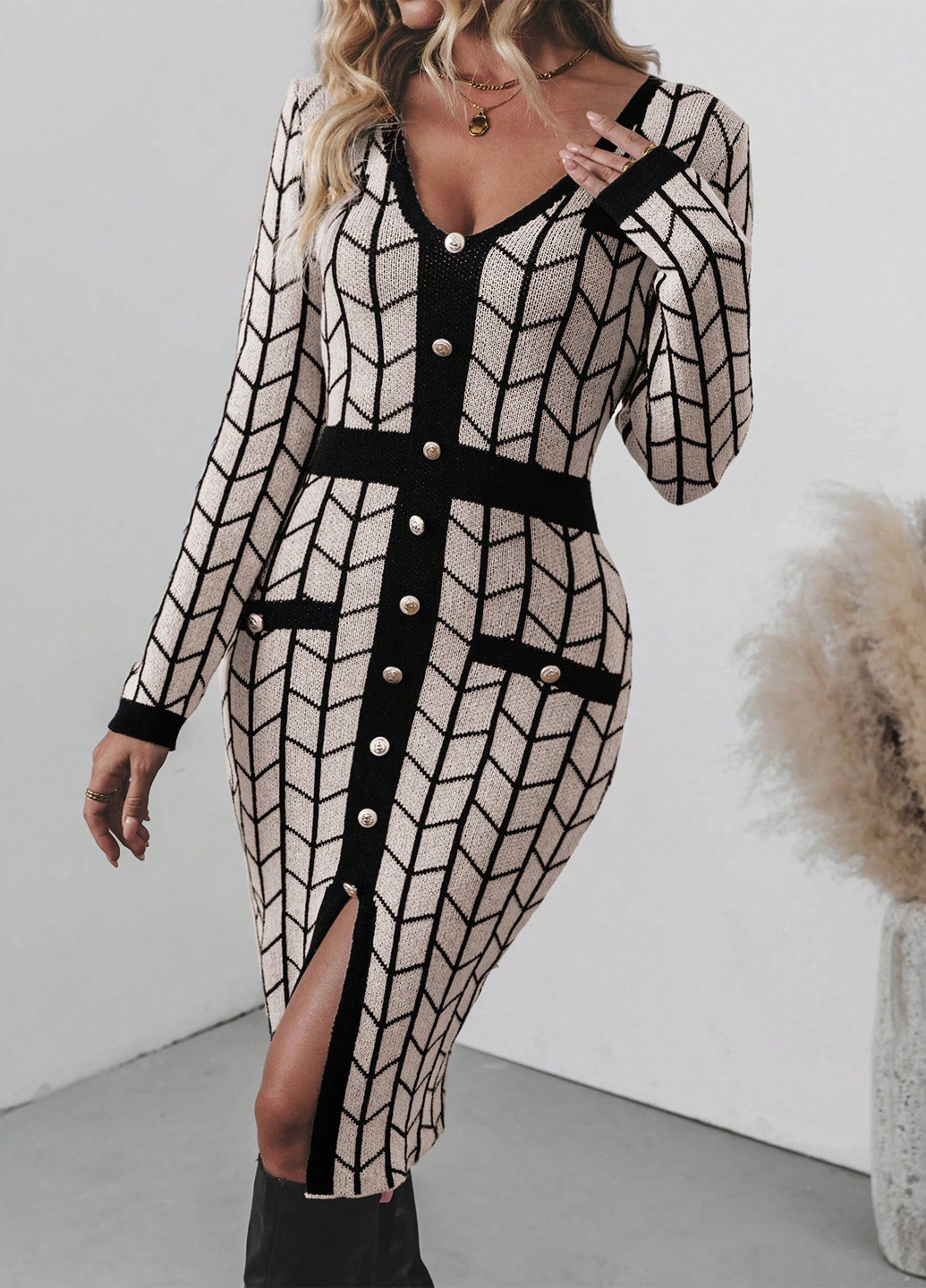 Комбінована кежуал сукня сукня светр SHEIN з геометричним візерунком
