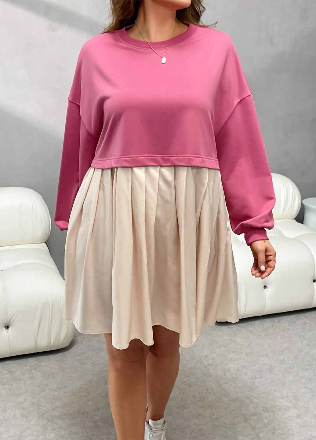 Рожева кежуал сукня сукня-світшот, а-силует SHEIN однотонна