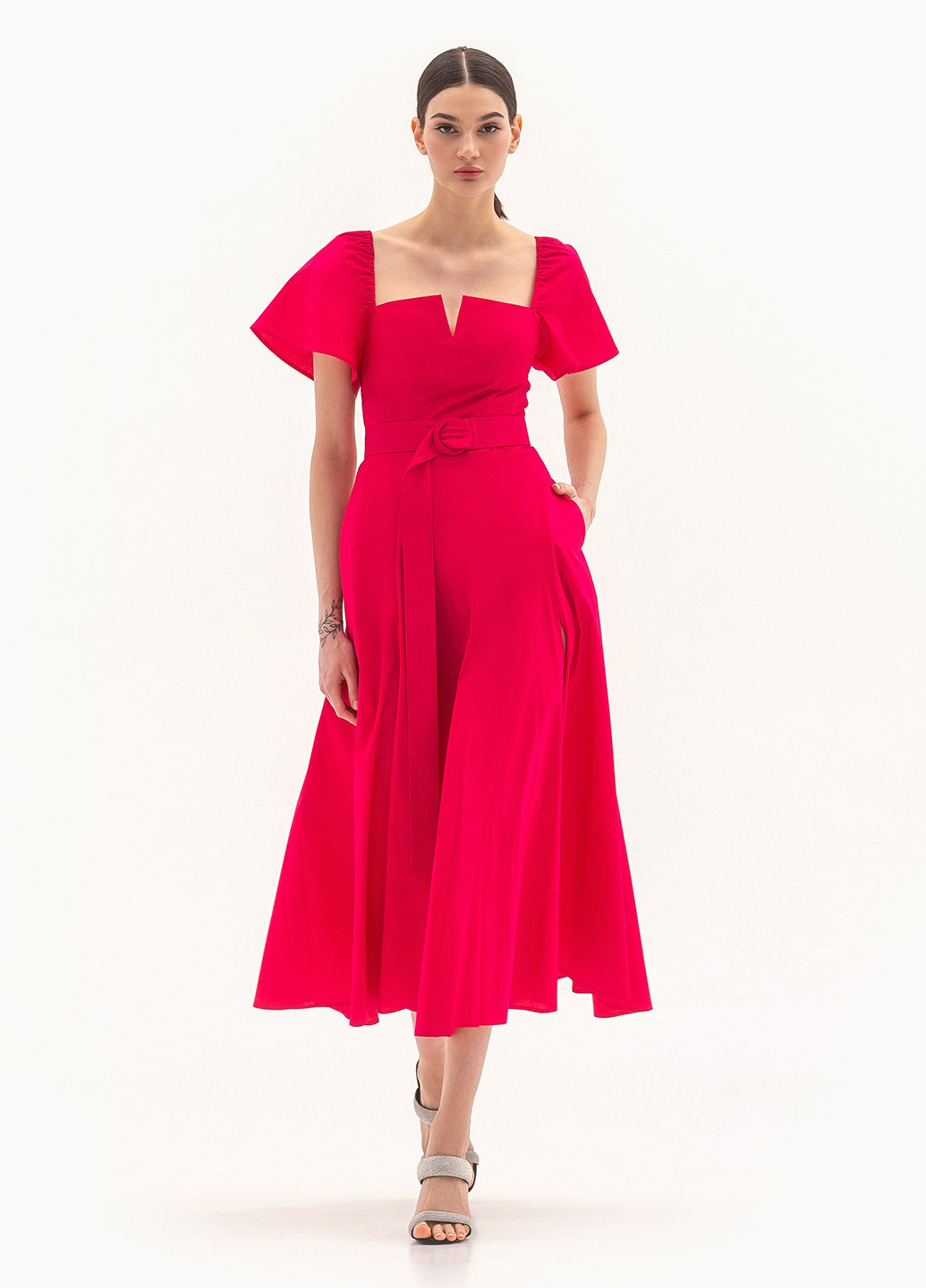 Малиновое вечернее платье в стиле ампир BGL однотонное