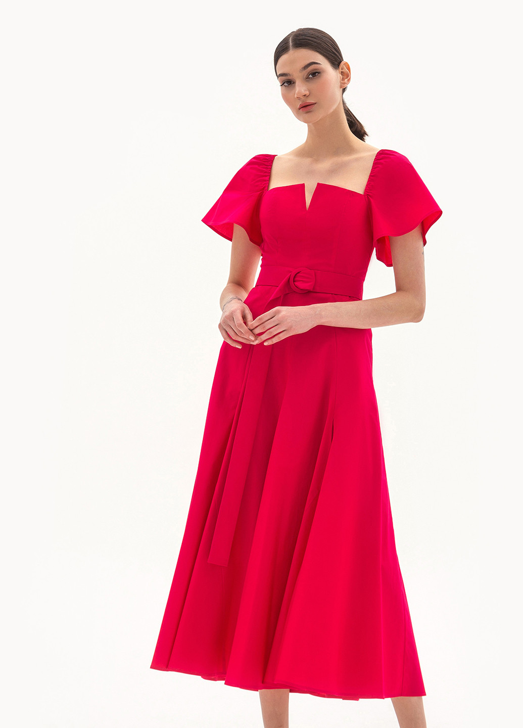 Малиновое вечернее платье в стиле ампир BGL однотонное