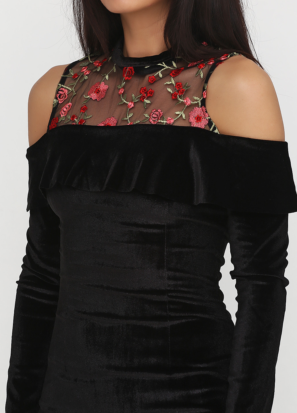 Черное кэжуал платье Diva с цветочным принтом