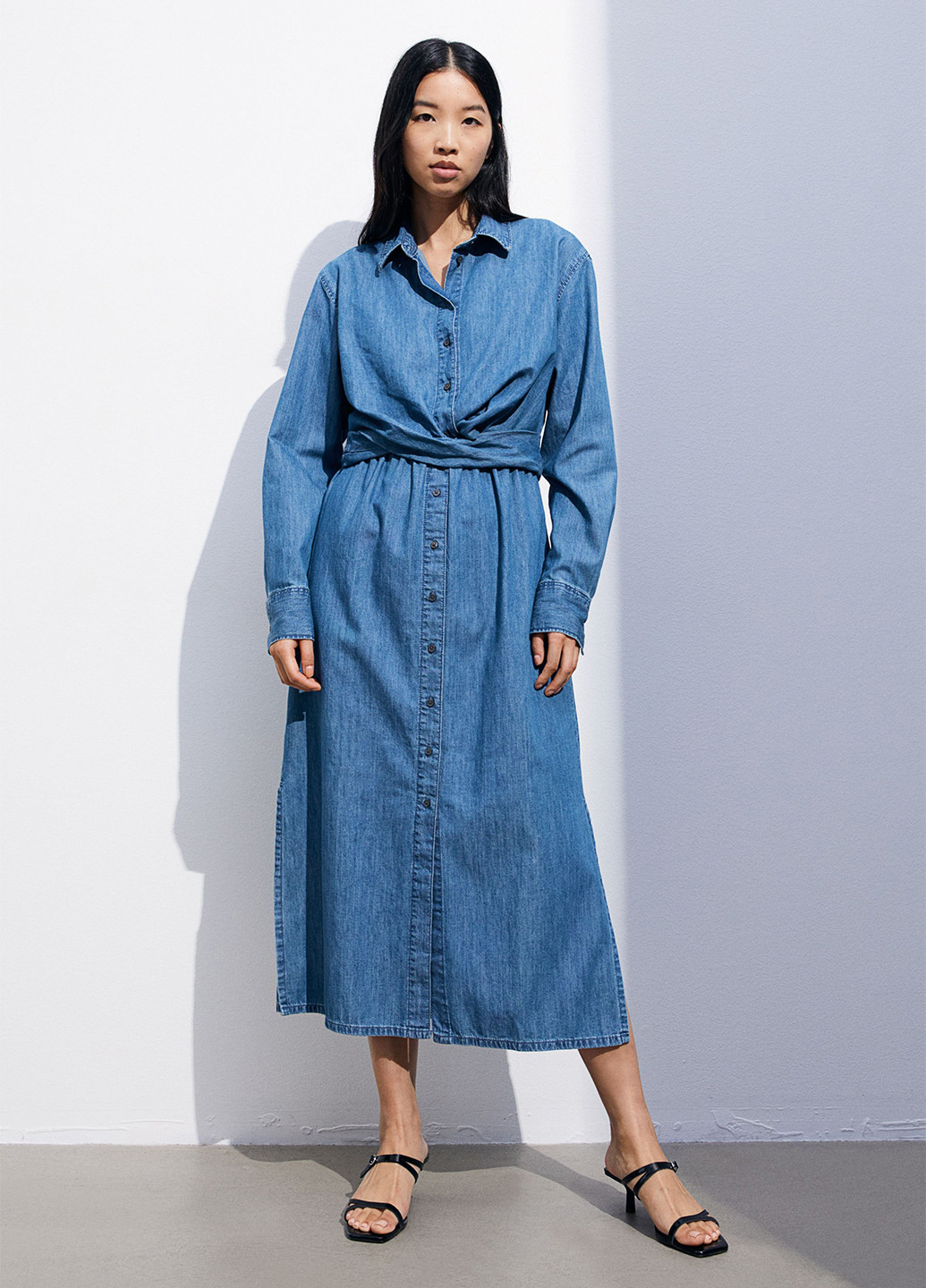 Синее кэжуал, джинсовое платье для кормящих рубашка H&M однотонное
