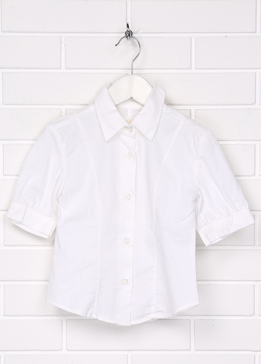 Белая однотонная блузка с коротким рукавом Eddie Pen летняя