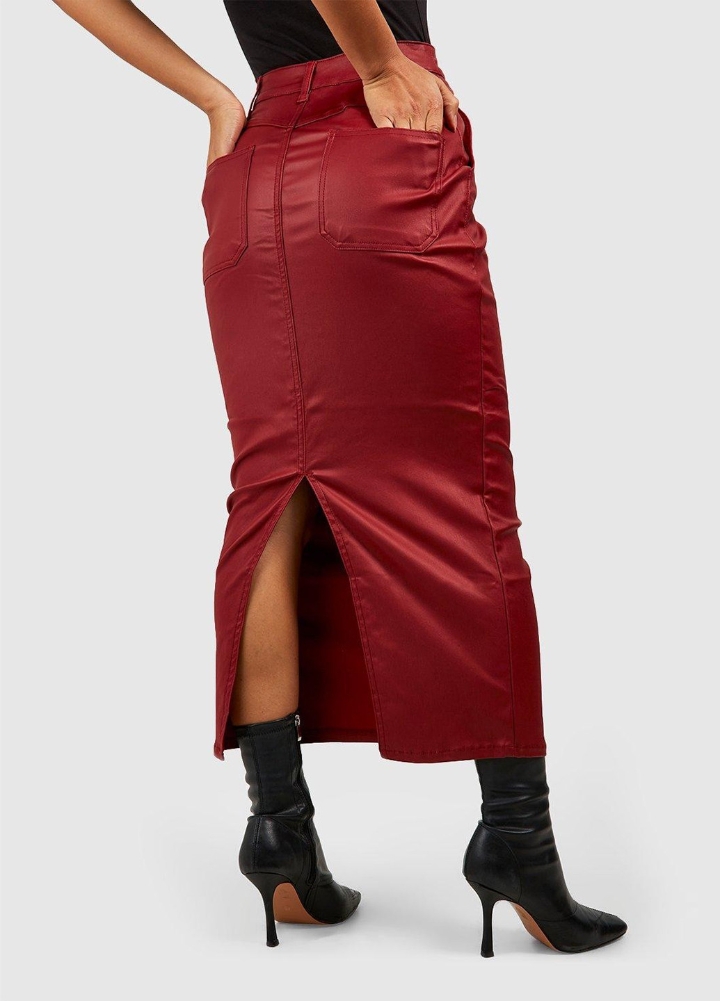 Бордовая кэжуал однотонная юбка Boohoo