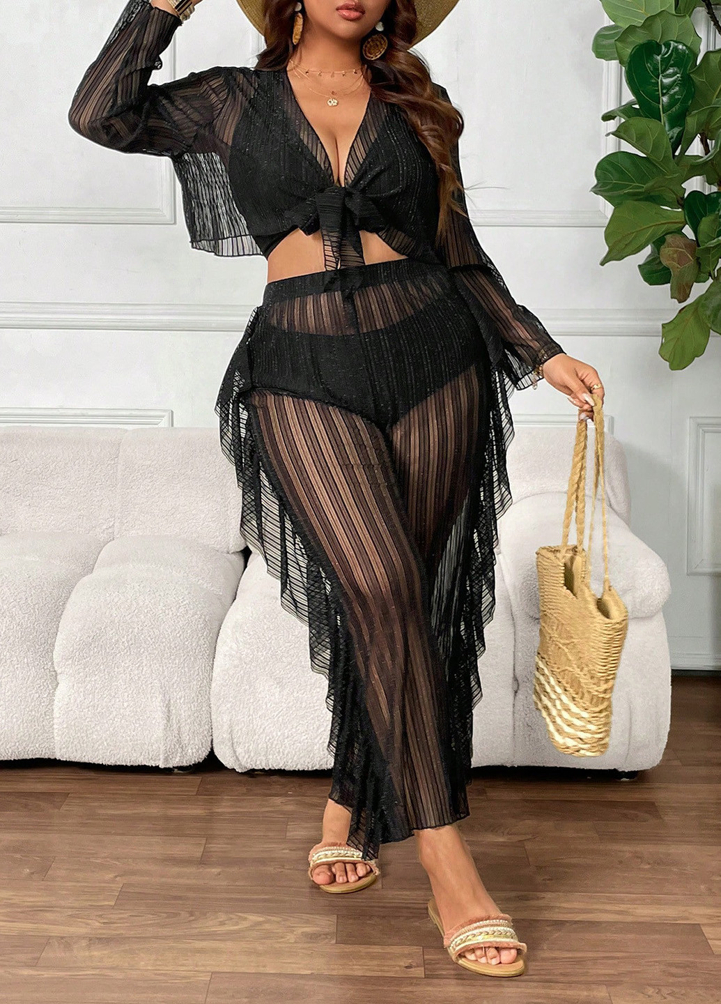 Чорний літній комплект (топ, штани) SHEIN