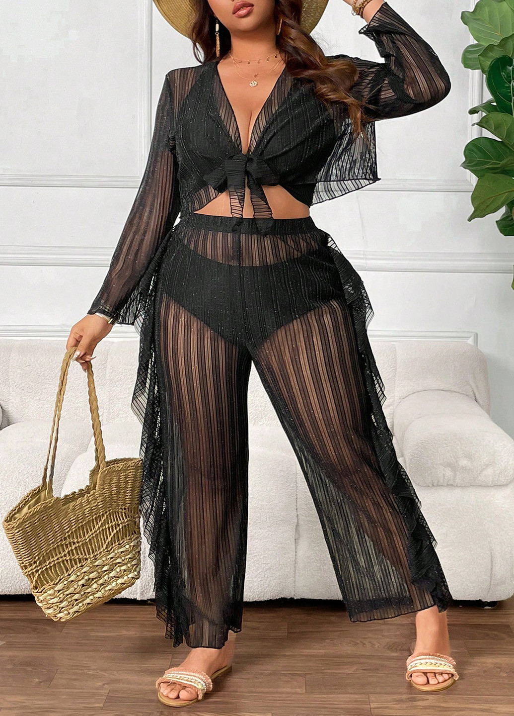 Чорний літній комплект (топ, штани) SHEIN