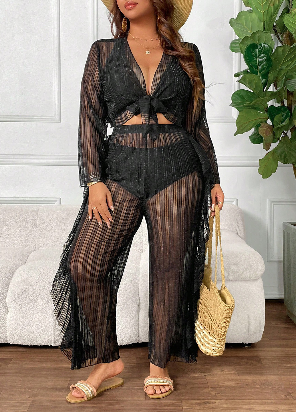 Чорний літній комплект (топ, штани) SHEIN