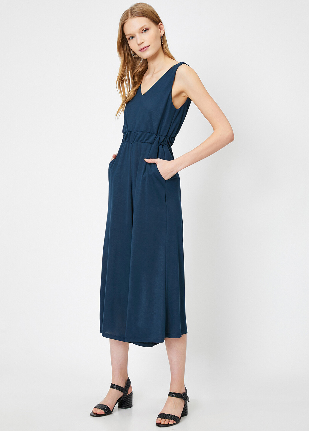 Платье KOTON комбинезон-брюки однотонный тёмно-синий кэжуал модал