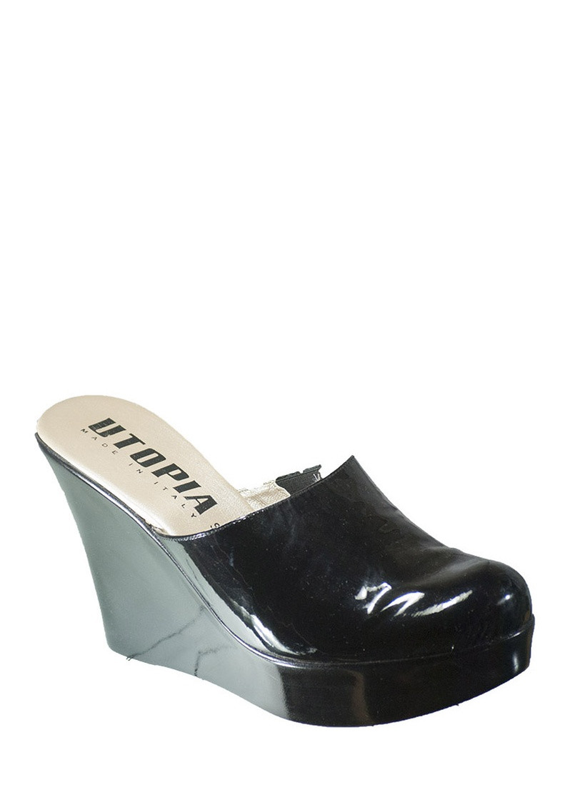 Черные сабо Utopia на платформе лаковые